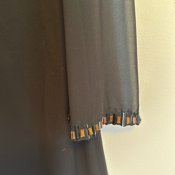 Shail K black long sleeve tie shift dress with blue and gold jewels - Picture 6 of 7